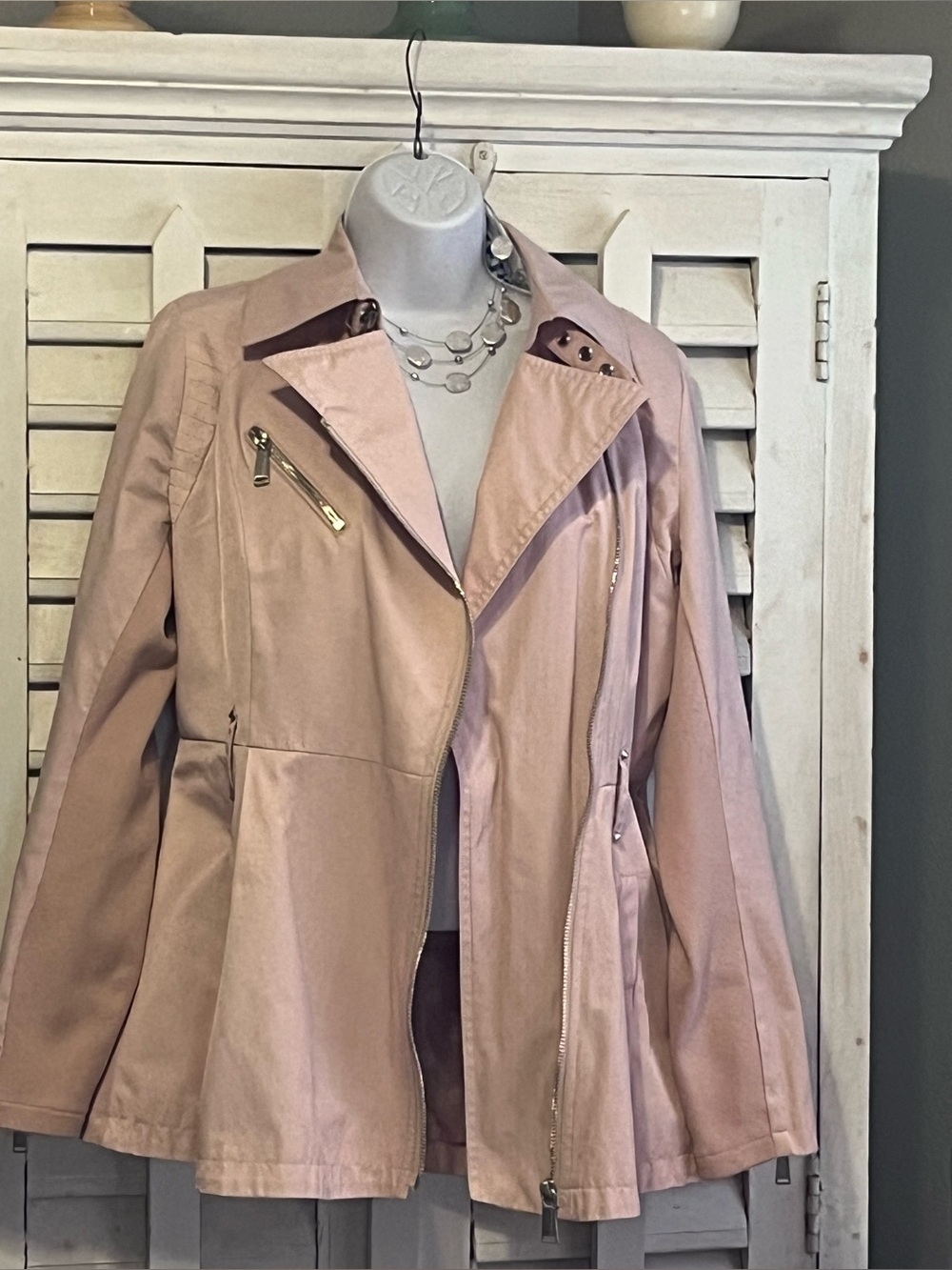 BCBGeneration Blush Pink Asymmetrical Moto Jacket / Trench Coat - Size Small